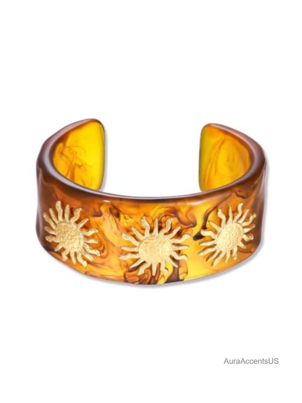 Chunky Resin Bangle Bracelet 14K Gold Plated Wide Cuff Stainless Steel